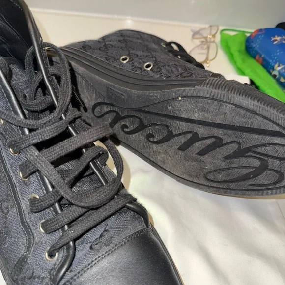 Gucci Men’s Black Monogram High-Top Sneakers - Picture 3 of 6